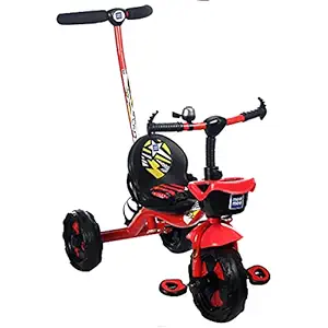 Mee Mee Easy to Ride Baby Tricycle with Parental Control Handle | Cushioned Seat | Kids Storage Basket | for Kids, Boys, Girls of 1.5 to 5 Years (Red)