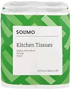 Amazon Brand - Solimo 2 Ply Kitchen Tissue Paper Roll - 4 Rolls (60 Pulls Per Roll)