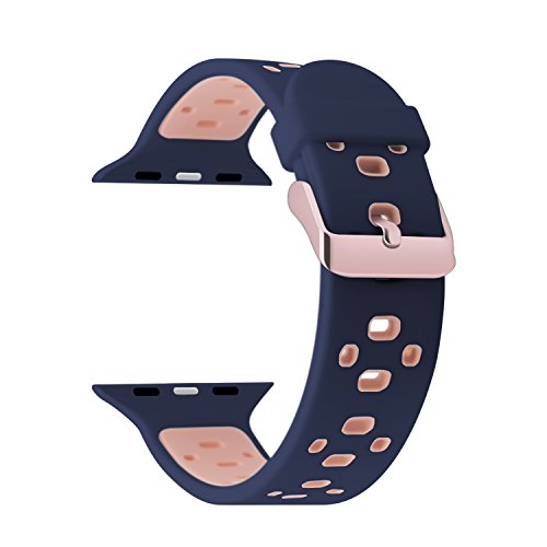 Para Apple Watch Series 3 Correa 38mm,iBazal iWatch Correa de Silicona con Estuche Protector TPU GRATIS para 38mm Apple Watch Nike+/ Series 3/Series 2/ Series 1 Versión - Azul / Rosa 38mm