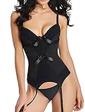 Bslingerie® Ladies Sexy Bustier Corset Girdle Waist Cincher Lingerie (S, Black Lace)