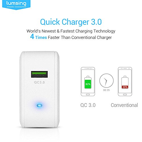 Lumsing QC 3.0 Ladeadapter USB Ladegerät 18 W mit Wandladegerät für iPhone 7/7Plus/6S/6S Plus/6/6Plus,iPad Air,iPad Mini,Galaxy S7/S7 Edge/S6/S5 / S4 / S3, Note3/4,Kameras, MP5 / MP4 ,andere Smartphone und Tablette Weiß - 6