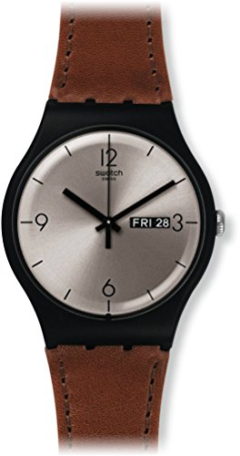 Swatch Unisex Brown Leather Band Plastic Case Swiss Quartz Silver-Tone Dial Analog Watch SUOB721 Swatch Unisex Brown Leather Band Plastic Case Swiss Quartz Silver-Tone Dial Analog Watch SUOB721