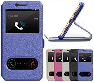 EMIRROW Samsung Galaxy A7 (2017) Case,PU Leather Flip Case with Stand - [View Window + Magnetic Cap] - Ultra Slim Hard Synthetic Leather Protective phone case [Blue]