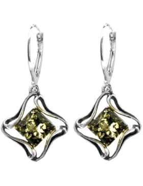 Grüner Bernstein Sterling Silber Klassisch Rautenformig Ohrringe