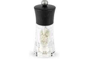 PEUGEOT - Salzmühle für feuchtes Salz Oleron 14 cm - Klassische Einstellung - Zirlion-Mahlwerk aus Zirkonia für pulverfeines Salz - Aus PEFC-zertifiziertem Holz und Acryl - Schokoladenfarben