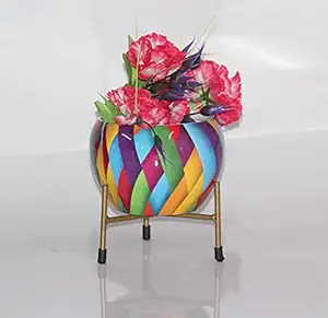 Elegant Crafts India Indoor Desk Planlower Pot Free Standing with Rust Free Metal Stand Pack of 1 Width X Height 06X06 Inches (Multicolored Arbstack)
