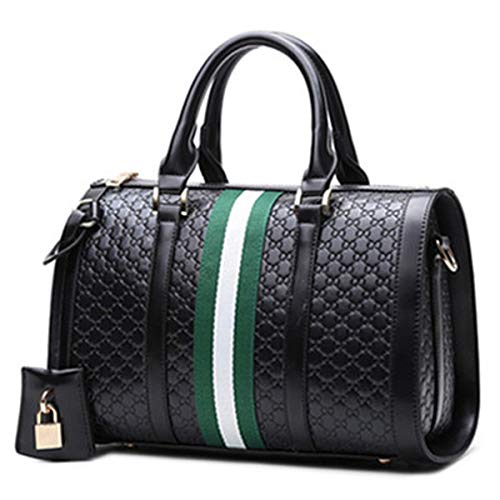 Preisvergleich Produktbild Trend Handtaschen Retro Boston Kissen Tasche Schulter geschlungen große Leinwand Handtasche (Black, 31 × 17 × 22cm)