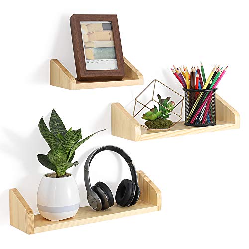 Nandae Juego de 3 estantes flotantes montados en la Pared, estantes rústicos de Madera Real para baño, Cocina, Dormitorio para exhibición y Madera Natural de Storge