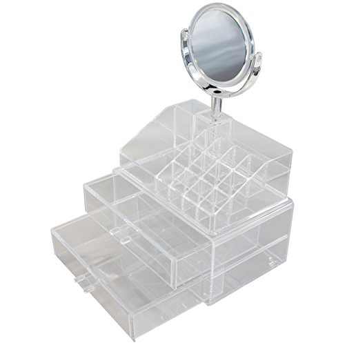 Organizer für Kosmetik Acryl – 37,5x24x17 cm – 16 Fächer + 2 Schubladen und Spiegel mit Vergrößerung - 4