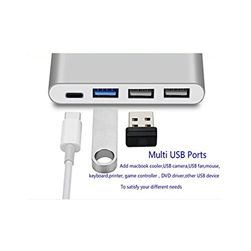USB-C Hub FeBite 4 In 1 USB 3.0 Typ C Adapter mit Netzteil für Lade- und Datenübertragung, kompatibel mit Macbook Google ChromeBook und anderen Geräten mit USB-C Port (SILVER) - 6