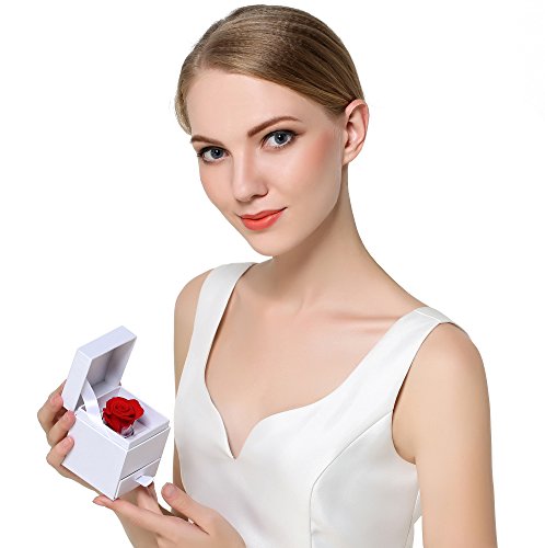 MARENJA Schmuckkästen Schmuckbox weiß mit konservierte Rose - 5