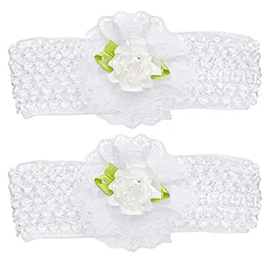 Amazon Brand - Solimo Kids Hair Bands with Flowers, White, Pack of 2