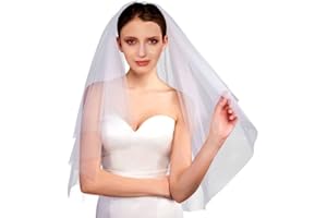 AMERSON 2 Tier Bridal Veil Wedding Vails Women's Simple Short Cut Edge Wedding Veils with Comb for Brides Shower Bachelorette Hen do Night Party Chucky Costume Girls First Communion