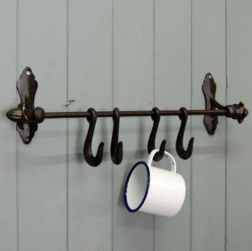 Vintage Schmiedeeisen Halterung für Pfannen und Küchenutensilien, mit Haken