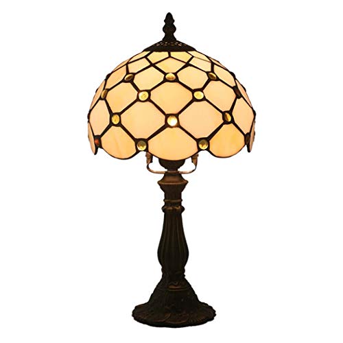 Preisvergleich Produktbild 8 Zoll Tiffany Style Kleine Tischlampe, Schlafzimmer-Nachttischlampen, Einfache Glasmalerei Dekoration Kinderzimmer Nachtlicht, E27, MAX40W (Farbe : Resin base yellow gemstone)