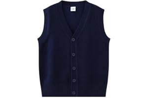Runstarshow Boys Girls Knitted Tank Top Sleeveless V Neck Jumper Unisex Kids Gilets Sweater Vest School Uniform Knitwear Waistcoat Cardigan for Kids Teens Aged 3-13 Years