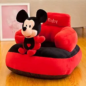SHOPICTED Velvet Soft Plush Micky Shape Baby Cushion Sofa Seat or Rocking Chair for Kids (Red, 0 to 4 Years)