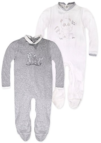Unisex 2 Pack Full Length Baby Grow Grey 1-3 Months