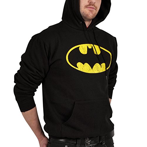 Batman-Logo-Hoodie-DC-Comics-Kapuzenpullover-schwarz-warm-und-weich-schwarz-mit-Tasche