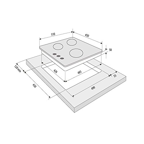 Qualität 3 Gasbrenner Gas Kochfeld / PGA 45 FIERO BK / auf schwarzem Glas / 45 cm Breit /schwarz / WOK Brenner / automatische Druckzündung / autark / Multigas / Flüssiggas - 4