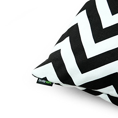 Laviervert quadratischer Kissenbezug, Zickzack Fraktalbildmuster Kissenhülle aus Baumwolle und Segeltuch mit schwarz-weiß Streifen，40.5 X 40.5 cm - 4