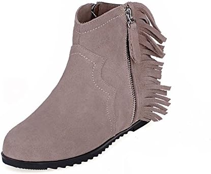 Women's Ladies New Short Tassel Boots Round head Nike Dunk Sky Hi Wedge Heel Shoes Scrub Side Zipper Pumps Black Red wine Nude Autumn Winter Party Career , nude , EUR 35/ UK 3