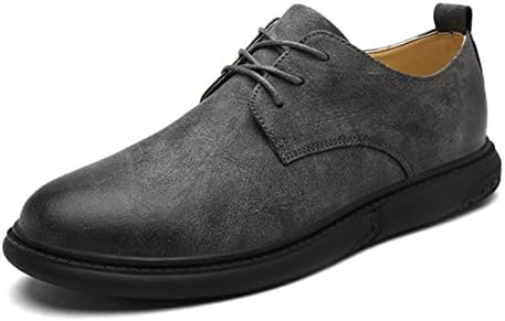 LYZGF Men Youth Casual Retro Fashion Lace Up Leather Shoes,Grey-39