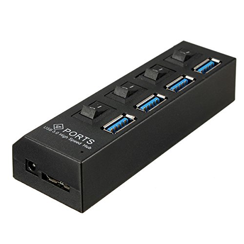 FamilyMall(TM)4 Ports USB 3.0 HUB Verteiler Adapter + Kabel und Netzteil EU Stecker Reise - 4