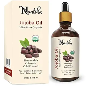 Nualoha Jojoba Oil Cold Pressed Organic Pure Essential Oil For Hair Growth Face Skin Nails -118 ML