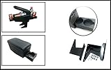 Universal-Armlehne in schwarz für Wohnmobil, Bus, Van und Auto, mit Becherhalter an Vorder- und Rückseite.