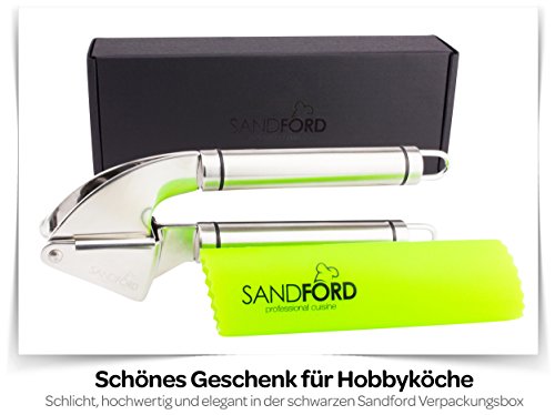 Sandford Knoblauchpresse | Edelstahl-Presse mit gratis Silikon-Knoblauchschäler | Knoblauchschneider Set mit Schäler / Knoblauch-Rolle | zur Verarbeitung von Knoblauch und Ingwer | spülmaschinenfest - 7
