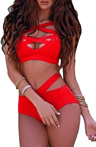 JASIT Women's Sexy Criss Cross High Waist Bandage 2PCS Criss Cross High Waist Bikini Set Swimsuit XL