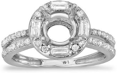 DazzlingRock 14K White Gold Brilliant Round &amp; Baguette Cut Diamond Semi Mount Ladies Engagement Bridal Ring (1.15 Cttw, G-H Color, I1-I2 Clarity) Center Not Included