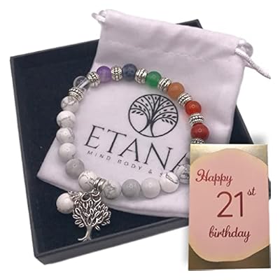 Etana 21st Birthday Gifts For Her, Chakra Bracelets For Women With Howlite Healing Crystals, Anxiety Relief Spiritual Gift, Mindfulness Presents