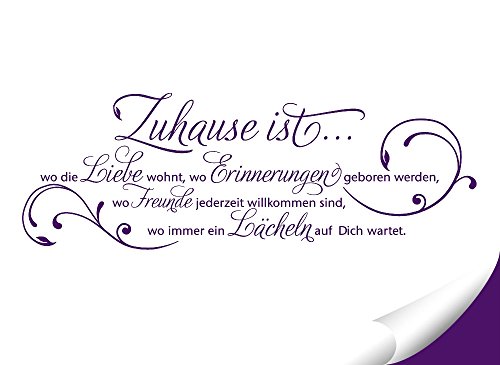 Wandora G027 Wandtattoo Wandaufkleber Wandsticker Zitat Zuhause ist wo die Liebe wohnt … Familie Liebe Lächeln Blumenranke violett (BxH) 120 x 42 cm - 2