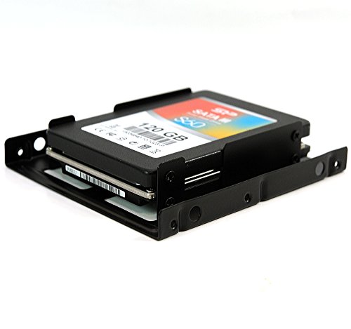 Rhombutech® Einbaurahmen für 2x 2,5 Zoll Festplatten oder SSD auf 3,5 Zoll – Metall – sehr stabil – optimiert für SSD – Halterung Schienen inkl. 12x Befestigungsschrauben - 2