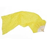 SODIAL(R) Hot sale 1.8m Hand Made Belly Dance Dancing Silk Bamboo Long Fans Veils Yellow