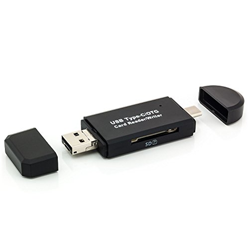 Saxonia SD TF Kartenleser 3 in 1 OTG USB-A / Micro USB / USB-C Adapter Stick Card Reader Schwarz