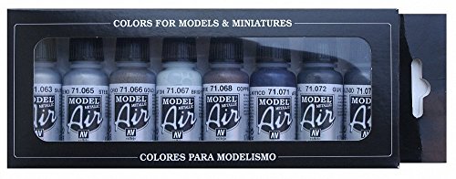 3XVallejo Model Air Metallic Colors Acrylic Paint Set for Air Brush - Assorted Colours (Pack of 8)