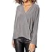 Produktbild JUTOO Mode Damen Chiffon Solid T-Shirt Büro Damen V-Ausschnitt Langarm Bluse Top(Grau ,EU:40/CN:S)