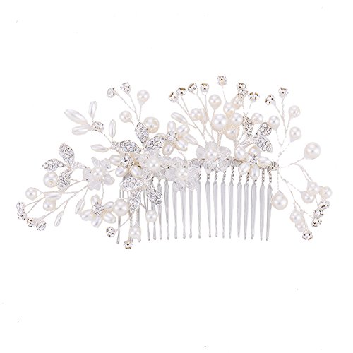 HimanJie HimanJie Perle de cheveux peigne alliage d'argent strass feuille disque décoration de cheveux Elegant Femme Mariage Accessoires alliage d'argent