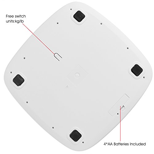 RENPHO ®Digitale Personenwaage aus ABS Kunststoff (weiß), sehr große Trittfläche (36x36x2,5cm), 190kg/0,1kg , große LCD- Ziffern, Inkl. Batterien - 4