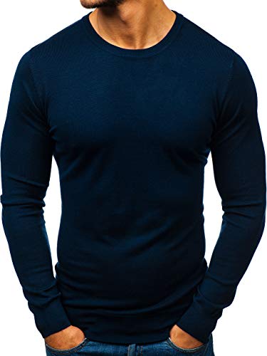 BOLF Maglione - Infilabile dalla Testa - Motivo di Melange -Stile Quotidiano - da Uomo Louis Plein 6001 Blu L [5E5]