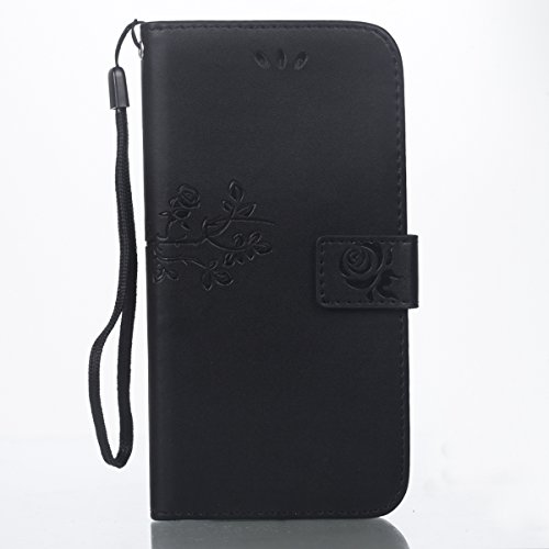 Slynmax Weich Leder Tasche Schutzhülle für Samsung Galaxy J5 (2016) DUOS Smartphone 5,2 Zoll Hülle mit Lanyard Flip Cover Wallet Case Etui Rose Blumen Embossed Design Hand Strap Brieftasche Lederhülle im Bookstyle Ultra Slim Ledertasche Handyhülle Schutz-Hülle Handytasche Shell Schale Klapphülle Rückseite mit Stand Ständer Credit Karten Slot und Magnet Magnetverschluss + 1x Eingabestift Touchstift Stylus - 2
