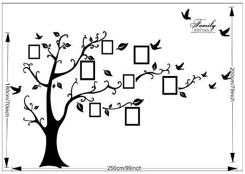 FPBS Riesige Bilderrahmen Fotorahmen Speicher Baum Gedächtnis Baum mit Rebe Baum Zweige „Family“ Wandtattoo Sticker (Links nach rechts, Schwarz) - 5