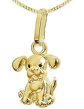 CLEVER SCHMUCK-SET Goldener Anhänger Mini Hund mit schwarzen Augen 333 GOLD 8 KARAT und vergoldeter Kette Panzer...