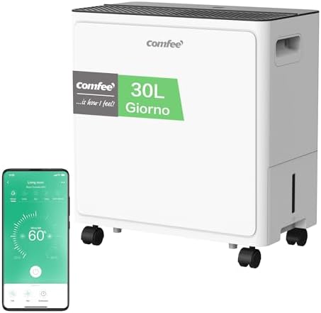 COMFEE' Deumidificatore 30L/giorno, Deumidificatore casa muffa adatto fino a 73㎡,Tanica da 3L, Ruote Piroettanti, Modalità Asciugatuta, Ridotta Rumorosità, CDDAE-30DEN7-QA3