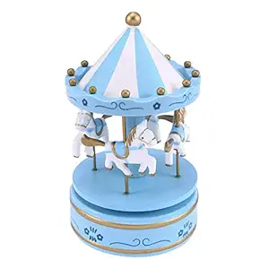 Vosarea Mini Carousel Music Box Wooden Gift for Christmas Birthday Valentine's Day