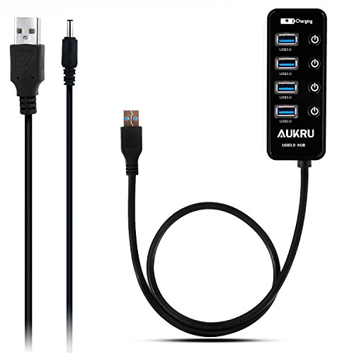 Aukru Hub USB 3.0 con 5 Puertos con interruptores Individuales ON/Off y 60cm Cable para Laptop/PC/Windows XP/Vista/Linux, Tablet