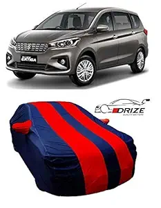 DRIZE Maruti Suzuki Ertiga Car Cover Waterproof with Triple Stitched Fully Elastic Ultra Surface Body Protection (Dual Tone Stripes Navy Blue with Red Stripes)